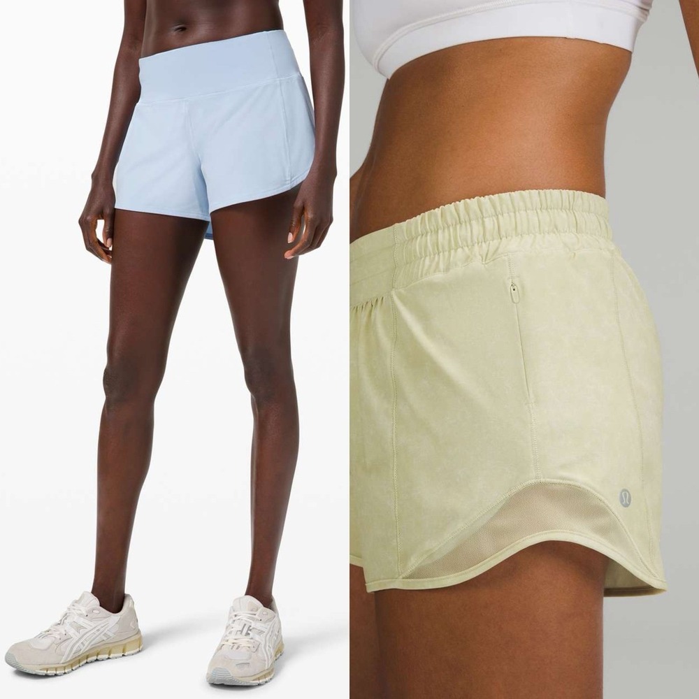 2PC-Lululemon Short Speed Up Mid-Rise Blue Linen+ Hotty Hot Low Rise Dew Green 8